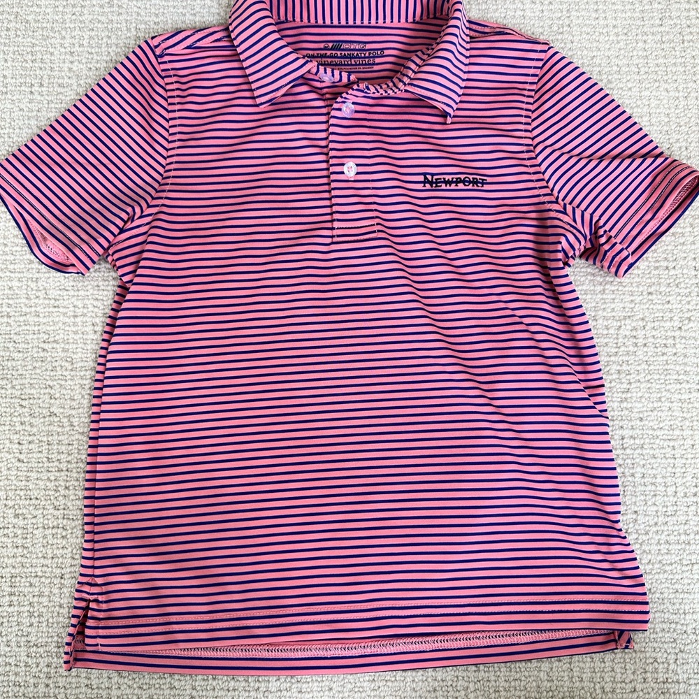 Vineyard Vines Kids Polo with Pink and Navy Stripes